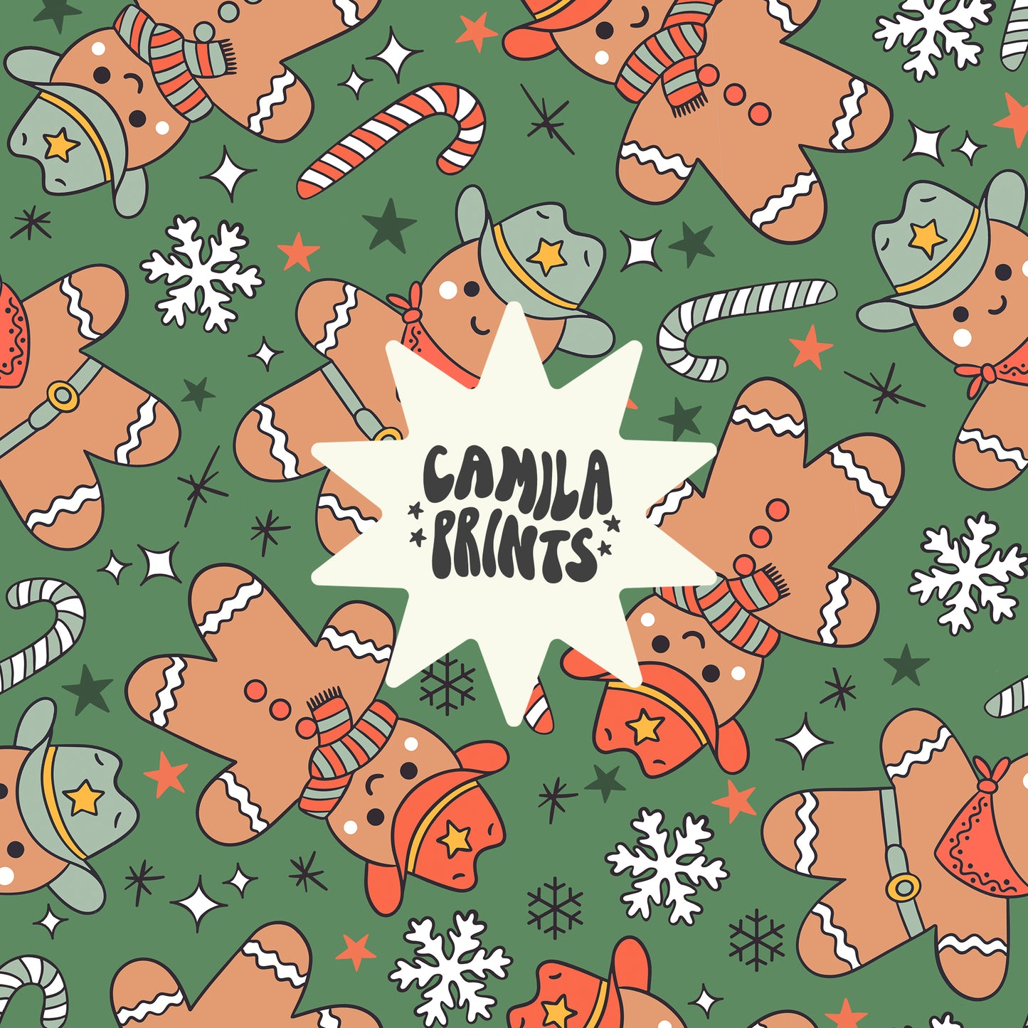 Cowboy Gingerbread Cookie Seamless Pattern