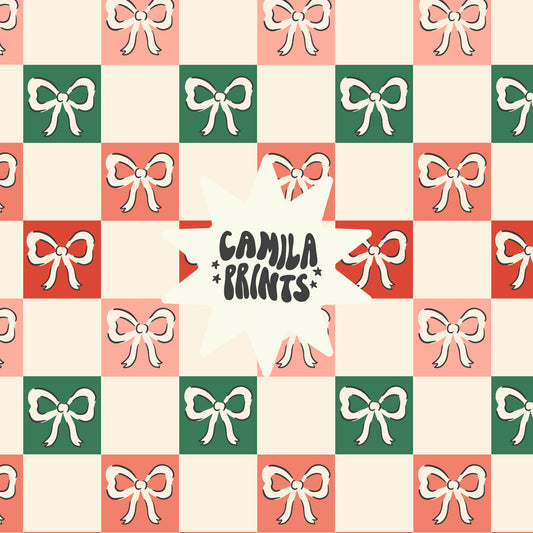 Checkerboard Bows Christmas Seamless File for Fabric Sublimation