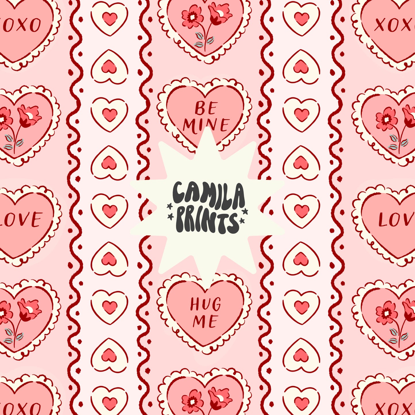 Valentine Hearts Stripes Seamless Pattern