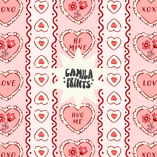 Valentine Hearts Stripes Seamless Pattern