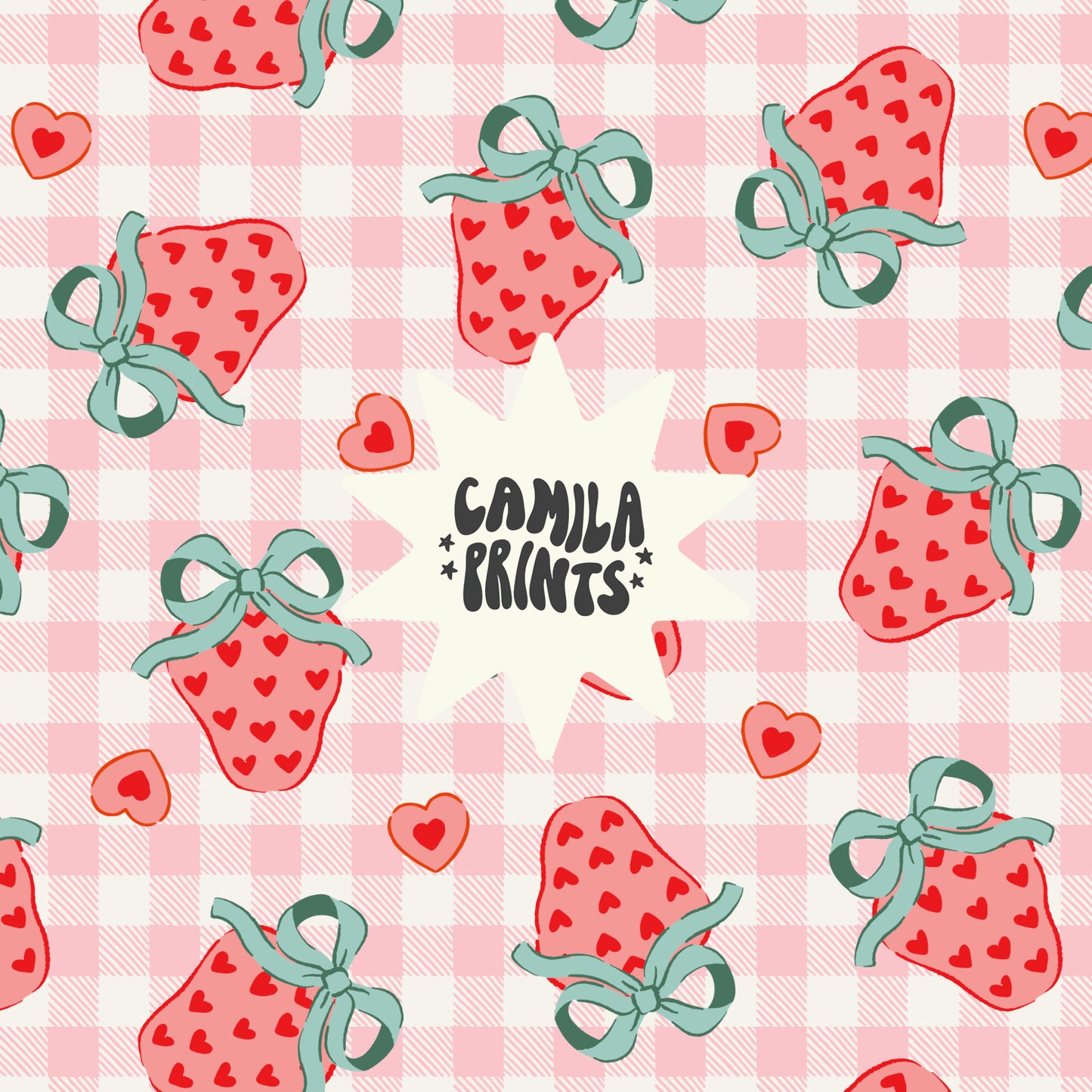 Valentines Strawberry Bows Seamless Pattern